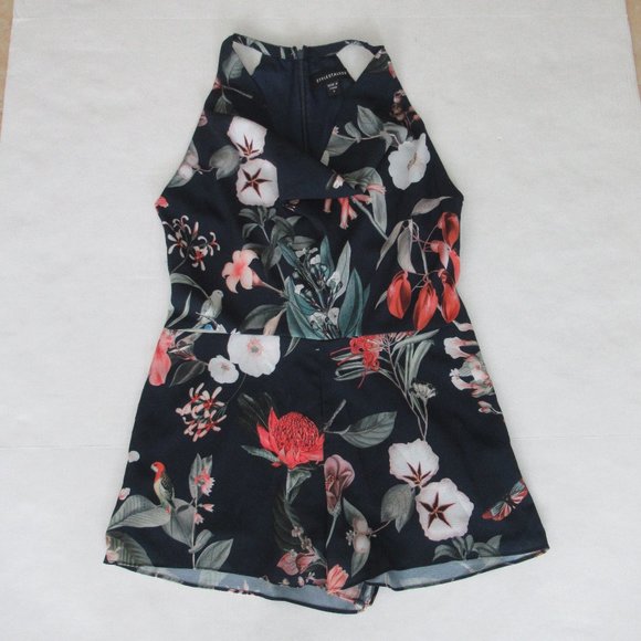 STYLESTALKER Womens Floral Print Romper Size S blue multicolor Lined Back Zip - Picture 3 of 12